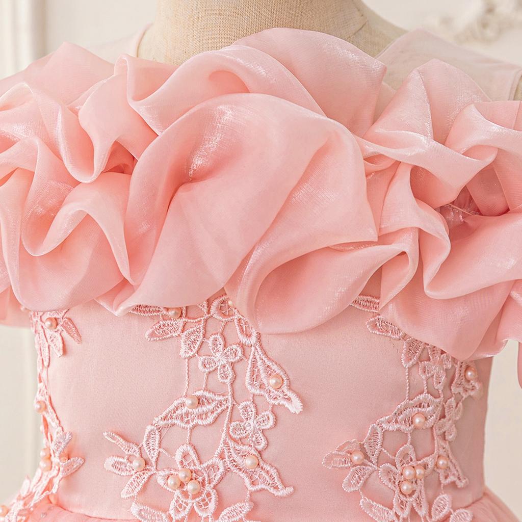 Flower Girl Princess Dress For Weddings Summer Kid Formal Bow Long Gown For School Evening Party Children New Year Cloth LP-0002