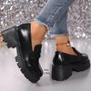 2025 Spring New Muffin Large Size British Style Loafers 43 Platform Soles Foreign Trade One Pedal Middle Heel Single Shoes
