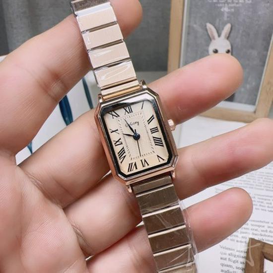 Korean Women's Rectangular Steel Band Watch - Small Dial Quartz Design