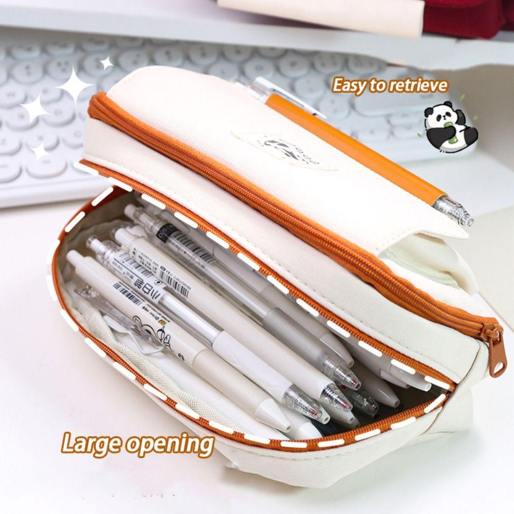 Large Capacity Pencil Case Cartoon Panda Storage Bag Durable Stationery Bag School Office Supplies