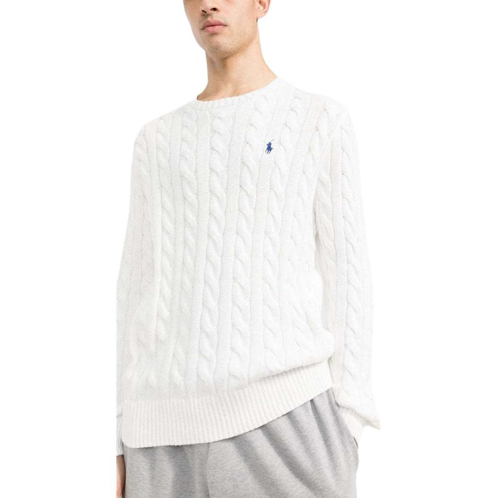 Polo Ralph Lauren SS22 однотонный свитер с круглым вырезом, вязаный косами, мужской свитер, белый 710775885C-033