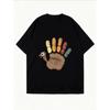 Oversized T-Shirt with Handprint-Doodle Turkey Fun Print – Colorful Cartoon Pattern Casual Top for Thanksgiving