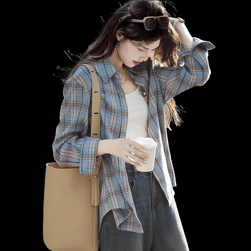 Women's Casual Plaid Long-Sleeve Shirt Jacket