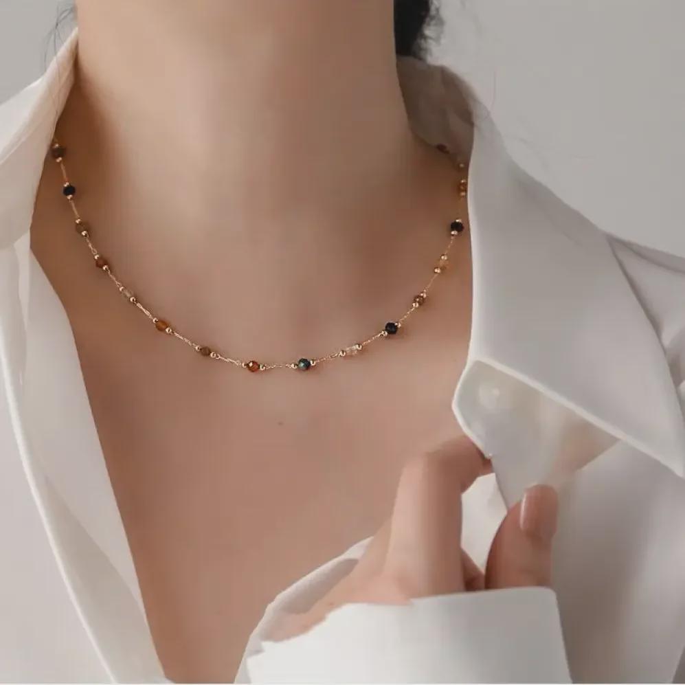Ожерелье из титановой стали с разноцветными бусинами - устойчивая к выцветанию цепочка на ключицу для женщин