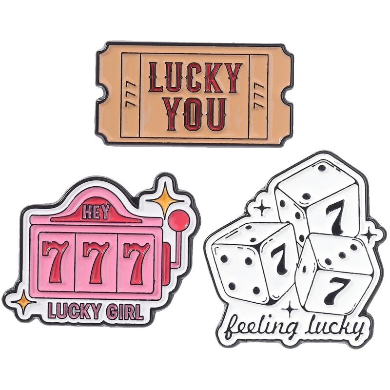 777 Lucky Ticket Enamel Pins Cute Pink Slot Machine Brooches Badges Cartoon Dice Jewelry Gift for Kids Friends