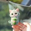 Чай с молоком, кот, подвесное украшение с цепочкой из бисера, двухсторонний акрил, 2D мультяшный котенок, зеркало заднего вида для автомобиля, подвесной орнамент, кулон