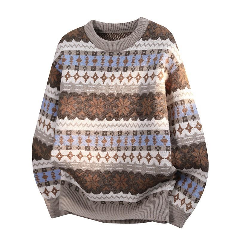 Unisex Knit Sweater Round Neck Long Sleeve Thick Casual Pullover Youth Loose Fit Rabbit Hair Blend