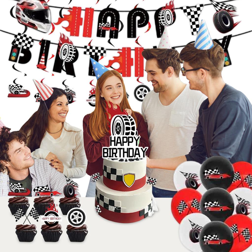 Racing Black And  Checkered Party Supplies Boy Theme Birthday Decoration Tablecloth Banner Venue Layout