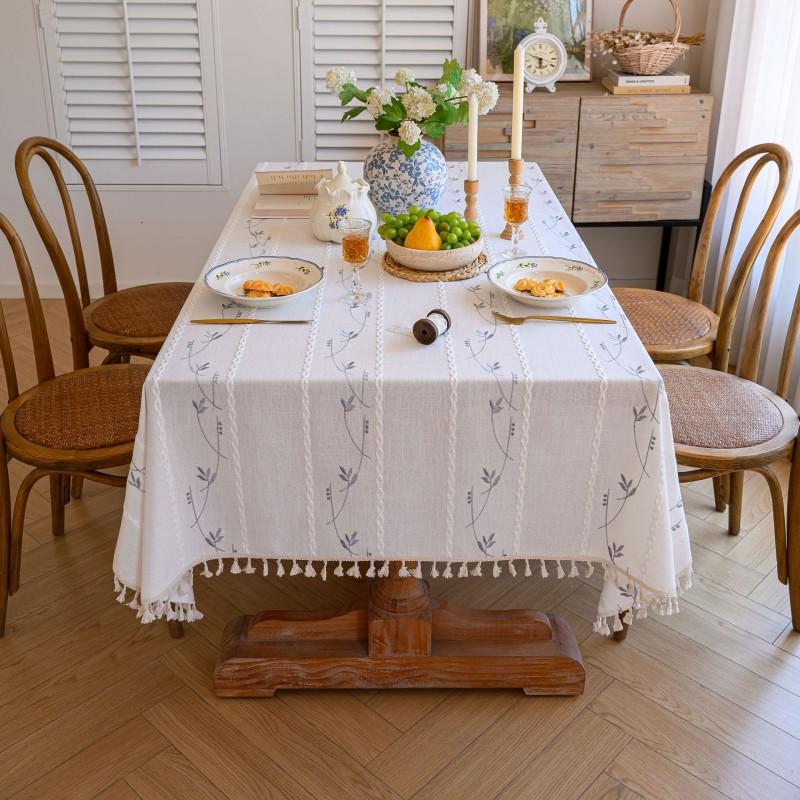 Embroidered Striped Tablecloth Dining Table Modern Minimalist Home Decor Cotton Blend
