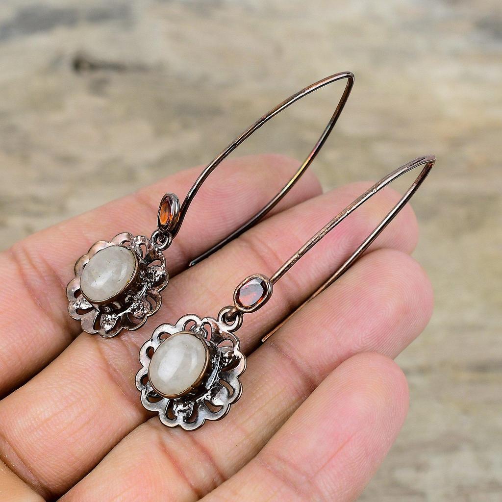 Серьги с радужным лунным камнем Серьги с цитрином Медные серьги гальванопластики Ювелирные изделия ручной работы Серьги с драгоценными камнями Ювелирные изделия гальванопластики Подарок для мамы