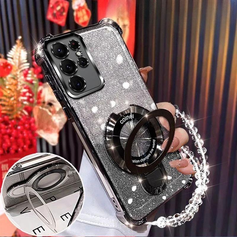 Для Xiaomi 15 14 13 Ultra 13T 14T 12T 12 Pro 15Pro Mi 15Ultra Чехол Противоударный Блестящий Гальванизированный Магнитный Держатель Браслет Крышка