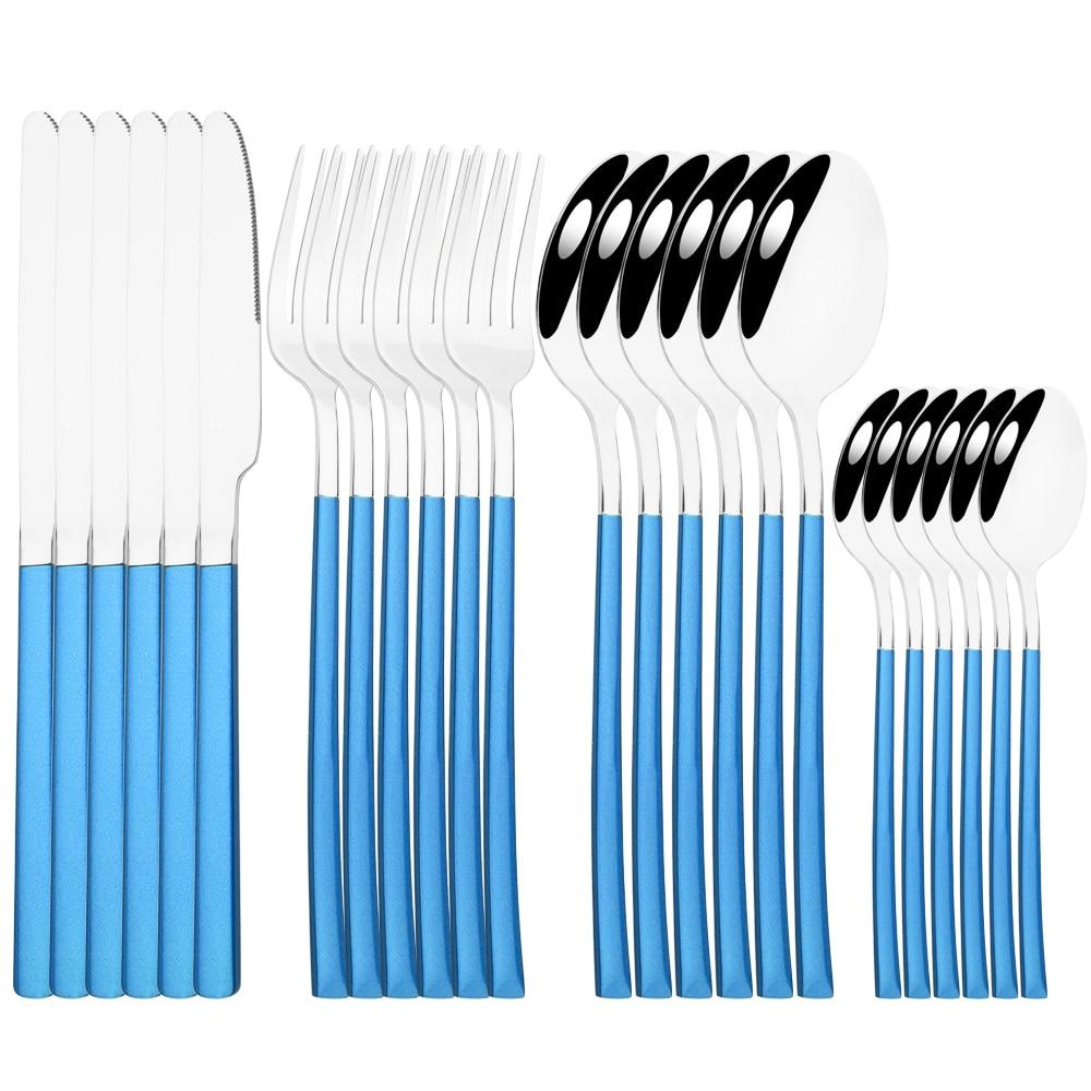 Золотая посуда, ложки, вилки, ножи, столовые приборы, 24 предмета, набор столовой посуды из нержавеющей стали, зеркальная полировка, кухонный набор столового серебра