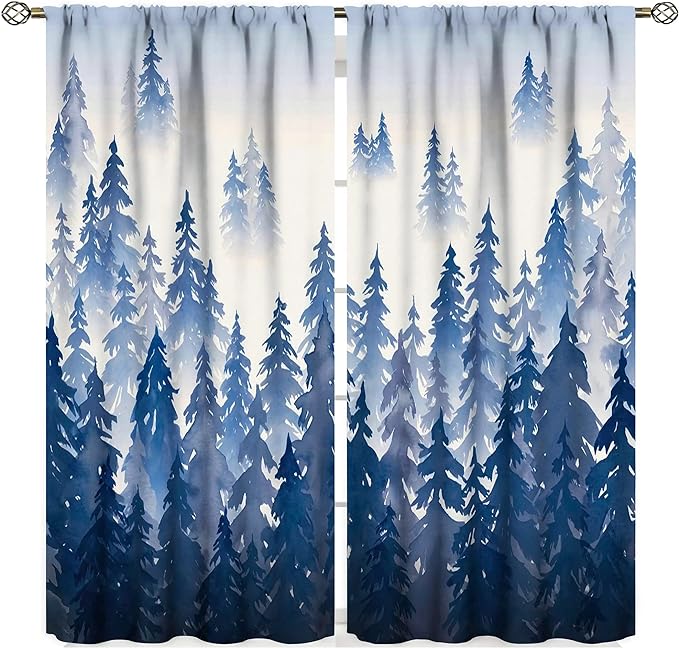 Country Forest Curtain Wild Animal Bear Deer fox Wolf Country Printed Curtain Semi-blackout Drape Bedroom Window Living Area Room Pair Of 2 Panels