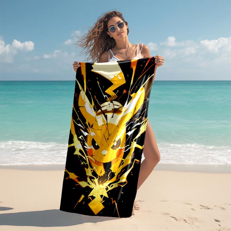Beach Towel with Pokémon Pikachu Pattern - soft,absorbent,machine washable Lightweight&Modern,swimming,Travel Essentials