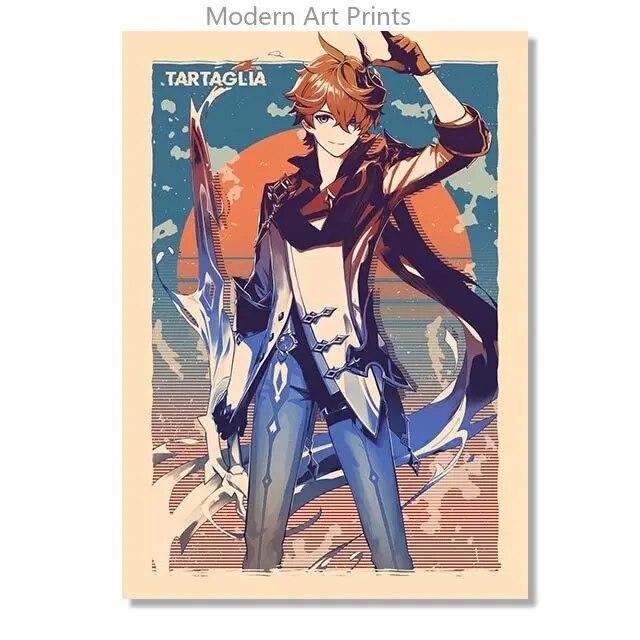 Ретро Genshin Impact Ganyu Hutao игровой плакат печать на холсте настенные аниме фотографии домашний декор комнаты без рамки