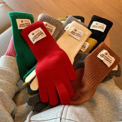 10Colors Full Finger Knitted Gloves Warm Lining Faux Cashmere Gloves Warm Winter Gloves Typing Use