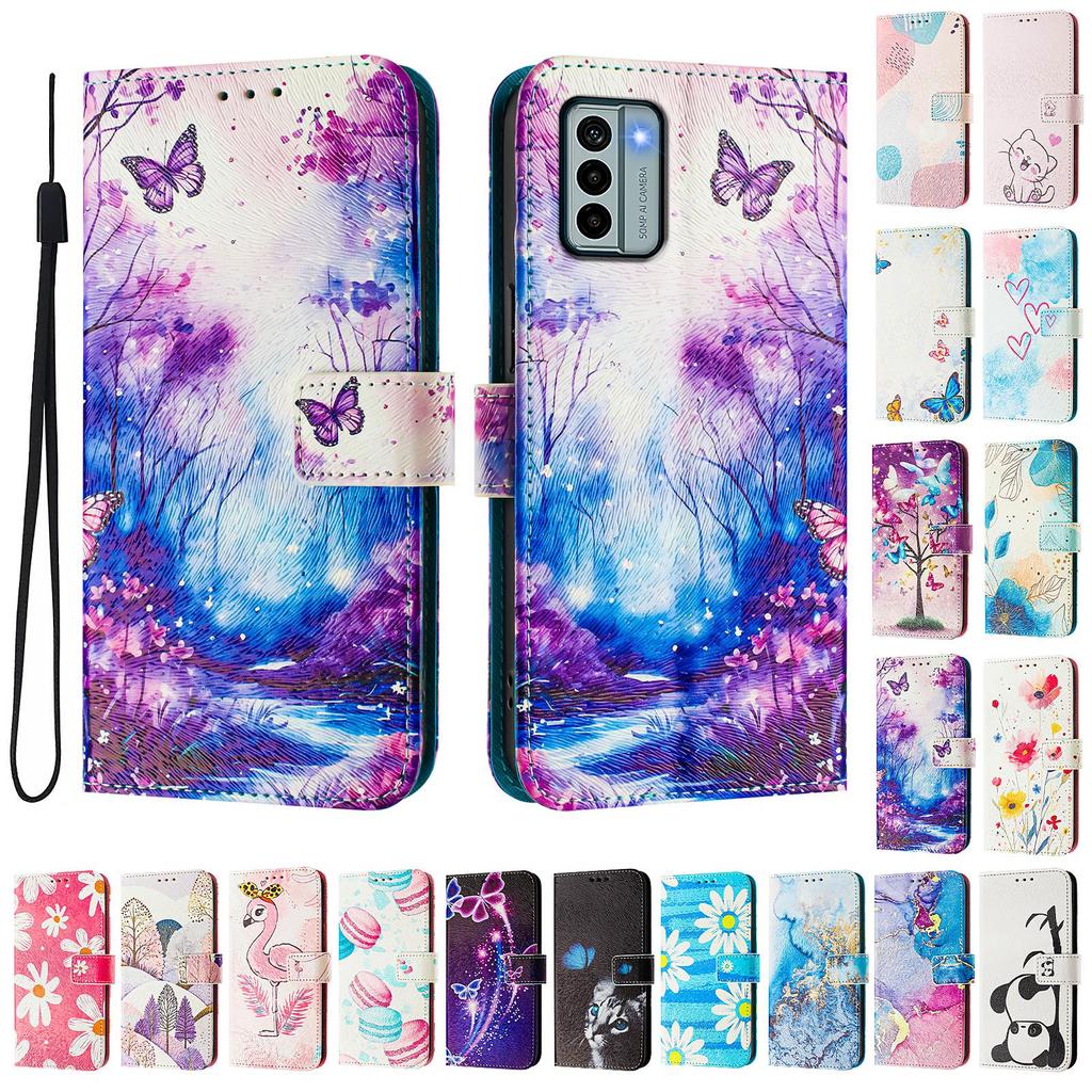 Роскошный кожаный чехол-книжка с рисунком «Лес бабочек» для Nokia C12, C32, C02, C22, G22, G11 4G, G21, G42, G10, G20, C10, C20, HMD Pulse...