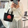 Women's Handbag Peach Print Canvas Bag Simple and Versatile Out of Hand Bag Shopping Cell Phone Bag Portable Small Handbag