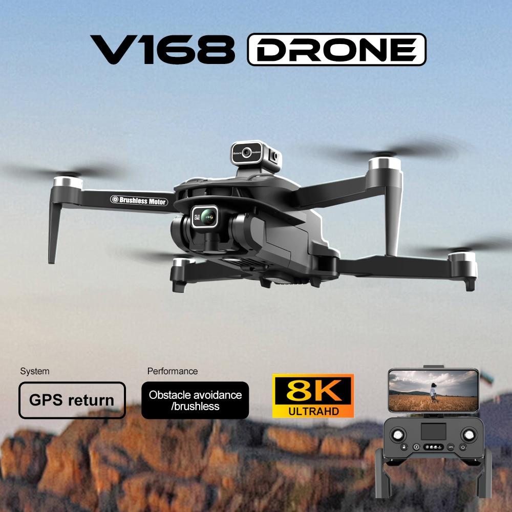 New V168 PRO Drones GPS Profesional 8K with HD Camera FPV 5G Wifi Brushless Motor Foldable RC Quadcopter Obstacle Avoidance Drone Toy Gift