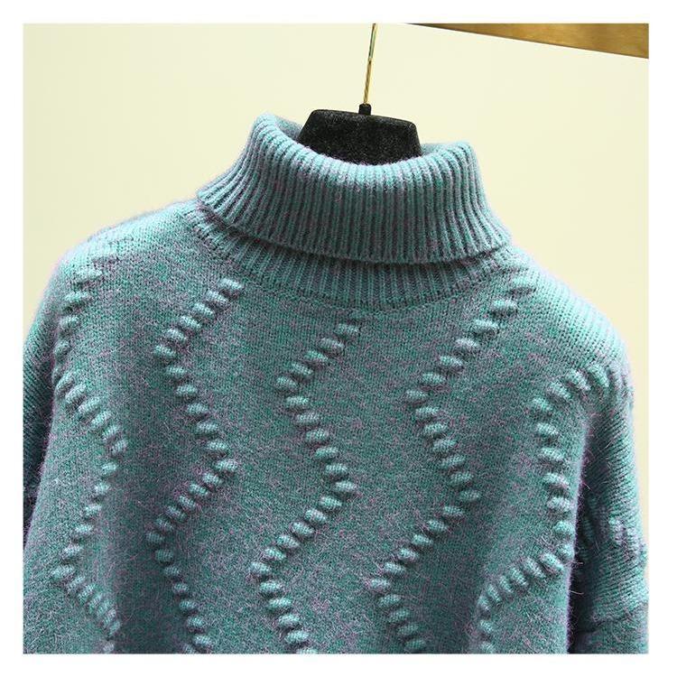 Высокий воротник и лацканы Женский толстый свитер Осень и зима Разрез по низу Длинный свободный пуловер Вязаный свитерjavascript: