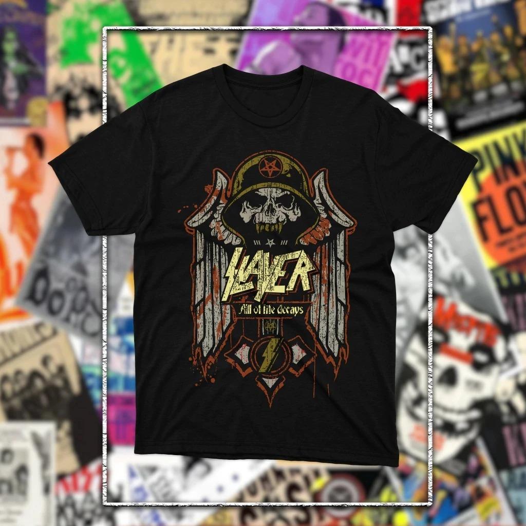 Slayer Band Vintage Printed TShirt Unisex Pure Cotton Y2K Loose Short Sleeve Thrash Metal Skull Logo Fashion Top Tshirt