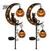 Spooky Garden Stake Lights for Parties Halloween Solar Light, Black Cat Pumpkin on Crescent Moon with Glowing Stakes Walkways Hanging Lantern,