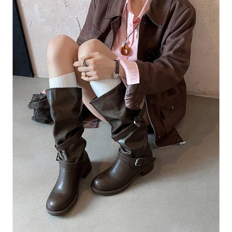 Осенне-зимние женские ботинки Мартин с широким голенищем, однотонные, на среднем каблуке, больших размеров, универсальные, на резиновой платформе