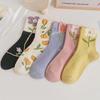 Flower Socks For Women Korean Cotton Cute Socks Style Middle Tube For Girl Breathable Casual Sweet Female Floral Socks