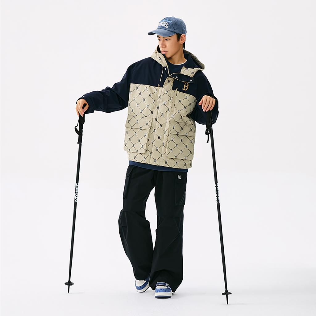 Новая коллекция MLB MONOGRAM Куртка Boston Red Sox 25FW Унисекс Стандартная Песочная 3AWJM0154-43SAS