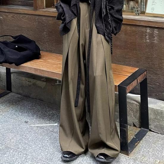 Мужские брюки широкие штанины до пола однотонные с глубоким шаговым швом свободные ретро