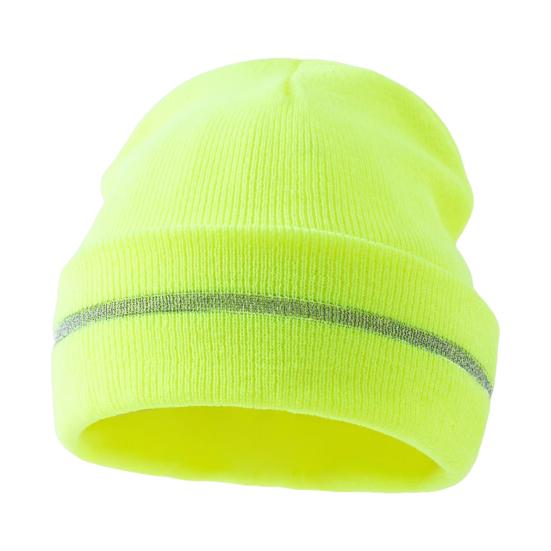 Мужская уличная шапка со светоотражающей полосой, эластичная, сохраняющая тепло, однотонная, с отворотами, ночная спортивная кепка, светоотражающий вязаный головной убор