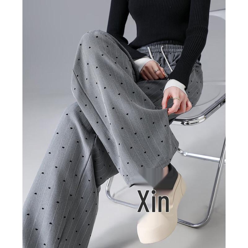 Demana Women's Vintage Heart Flocked Drawstring Casual Pants