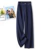 Fashion commuter dark blue denim wide-leg pants women's summer new rear elastic waist thin straight pants