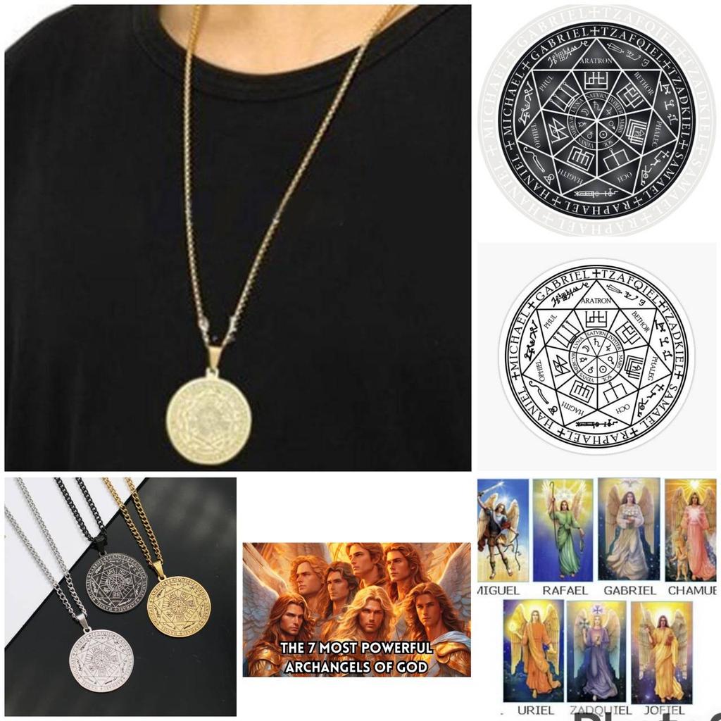 Catholic Amulet Seven Archangels Necklace Pendant Vintage Protect Charm Talisman Powerful Wealth Success Health Lucky Jewelry Unisex Men Women Alloy
