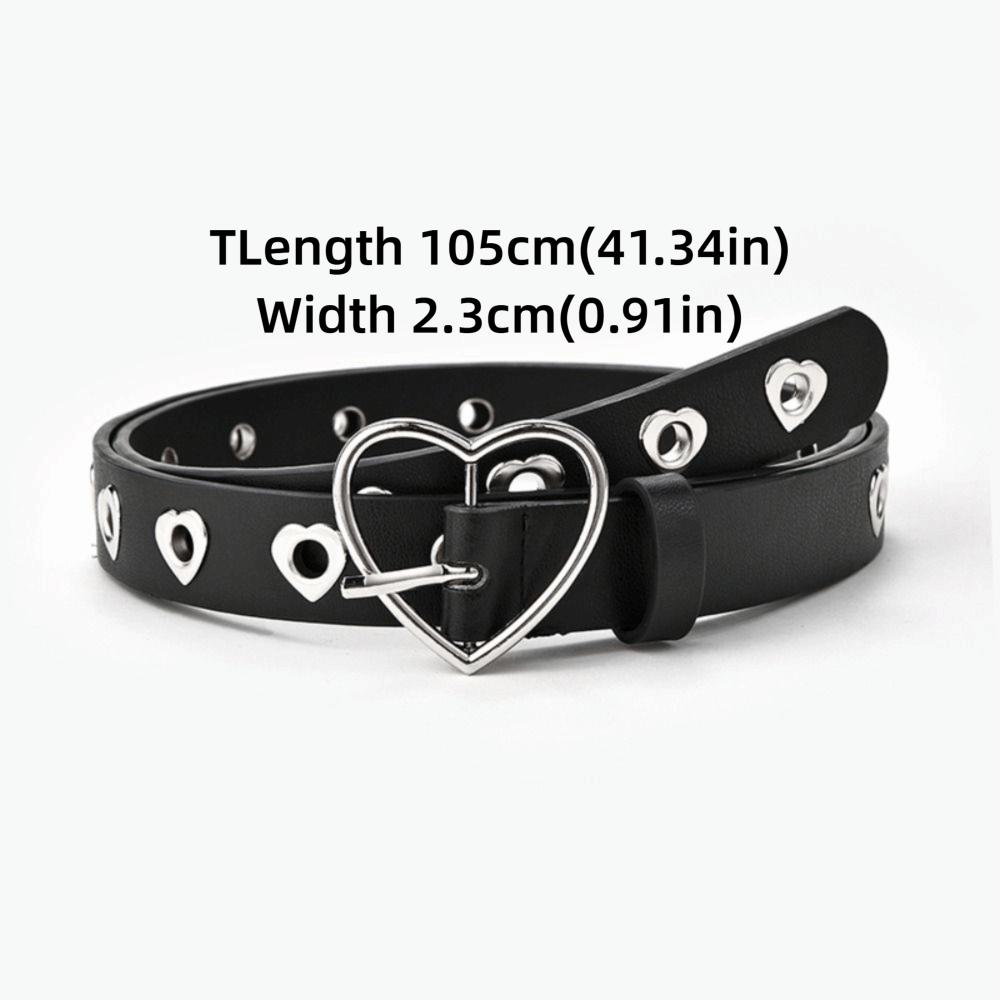 Versatile Faux Leather Belt Adjustable Decorative Waist Belt Cool Heart Buckle Belt For Women