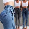 European And American Women'S Jeans Stretch Slim Fit Tassel Waistband High Waisted Jeans For Women