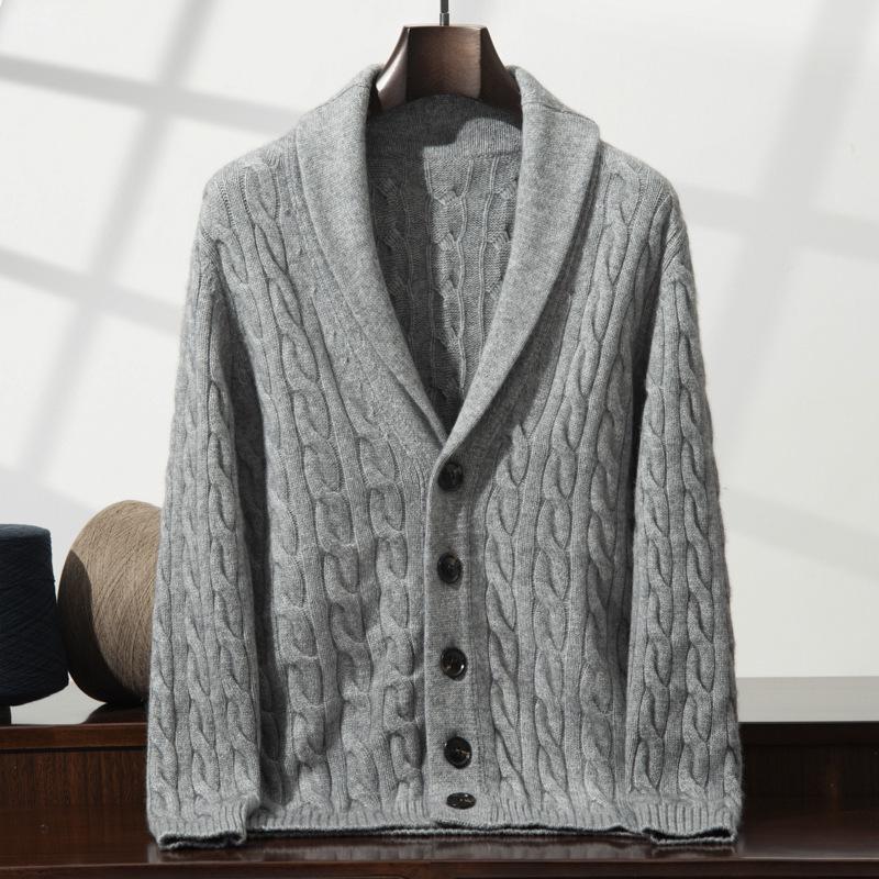 Мужской кардиган из мягкого кашемира: Приятный к коже, толстой вязки, свитер с шалевым воротником.