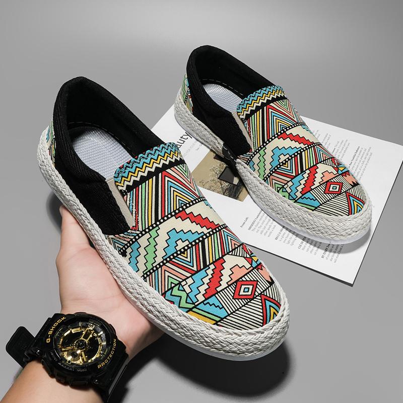 2024Men Sneakers Casual Summer Low-top Corduroy Shoes Fisherman's Shoes Lazy Shoes Slip-on Cloth Shoes Trendy Men's Shoes