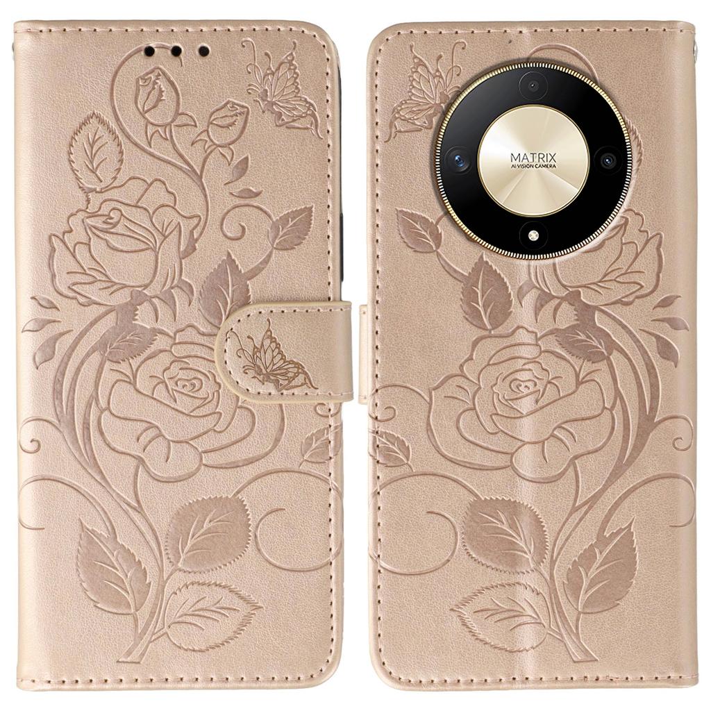 Phone Case For Honor Magic6 Lite 5G/X50 5G/X50 GT 5G/X50 Pro 5G/X9b 5G Wallet Stand Imprinted Rose Butterfly PU Leather Cover