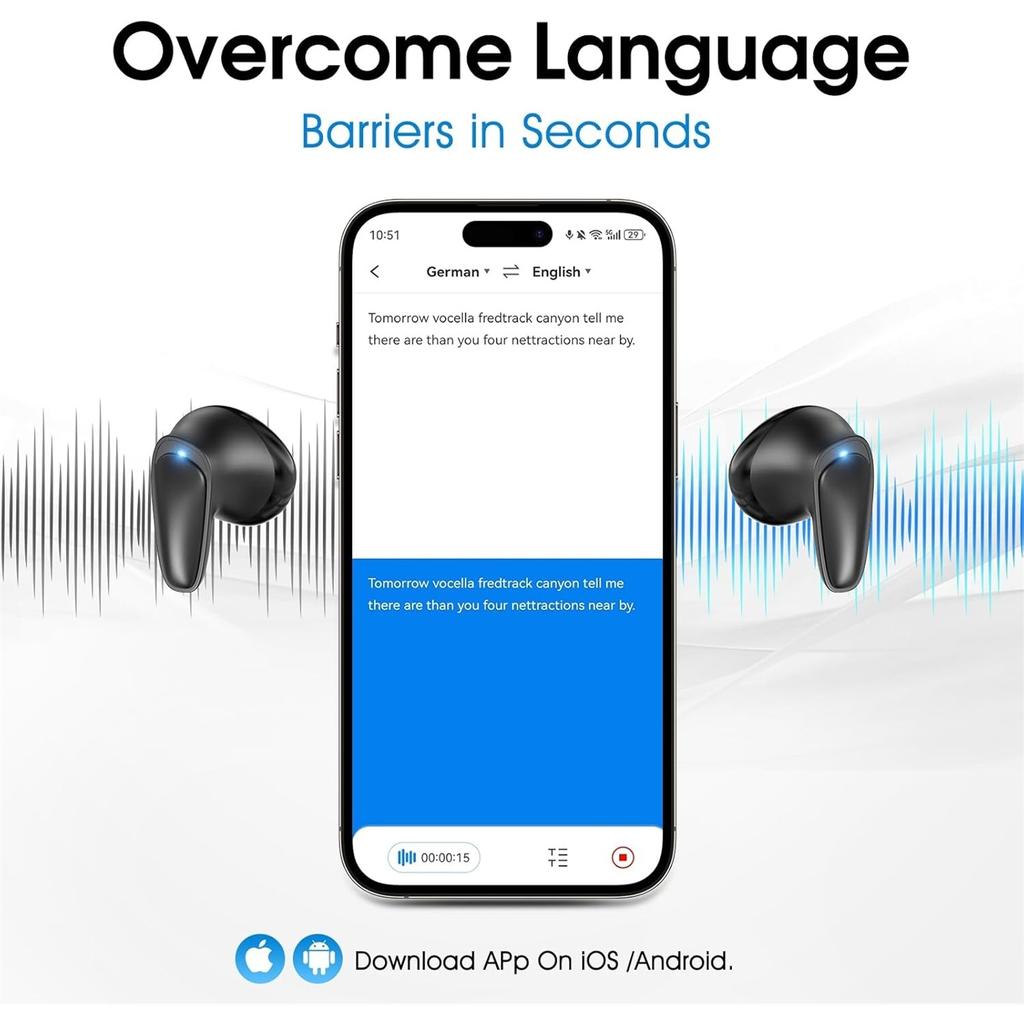 Переводчик языка Наушники-вкладыши Переводчик Наушники 144 языка Онлайн-переводчик Двусторонний переводчик Устройство Наушники ПРИЛОЖЕНИЕ для iOS Android Wrieless