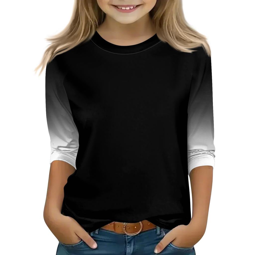 Printed Tops For Youth Girls 4-16 Years Round Neck 3/4 Sleeves T-Shirts Trendy Tops Outfit Tees