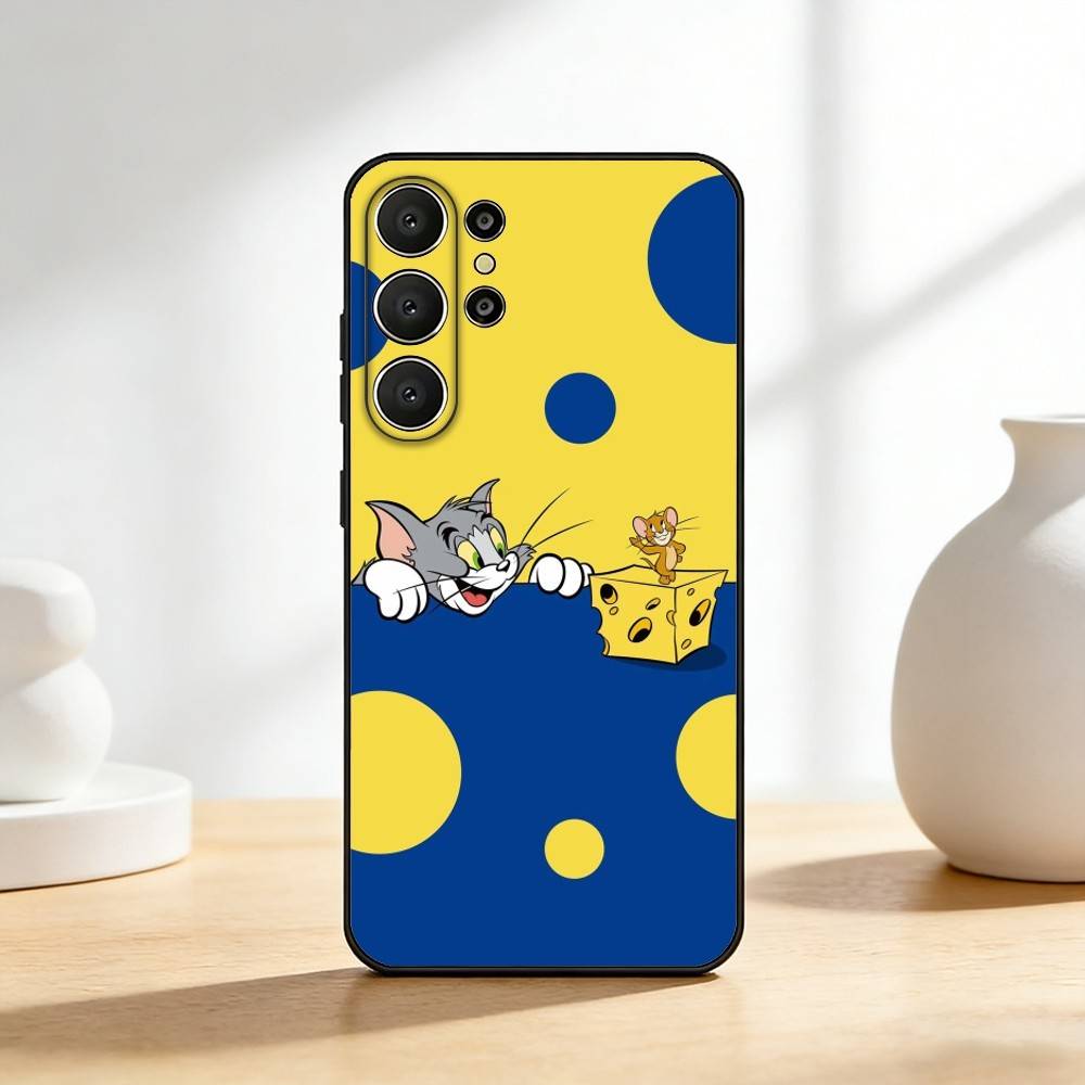 Забавный чехол для телефона T-TomS Cartoon JerryS для Samsung S26,S25,24,23,22,30,21,10,9,Ultra,Plus,Lite,FE Мягкий черный чехол