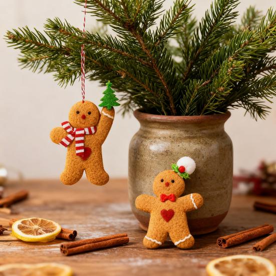 6 Pcs Gingerbread Man Ornaments Fabric Gingerbread Figurine Christmas Tree Decorations for Holiday Home