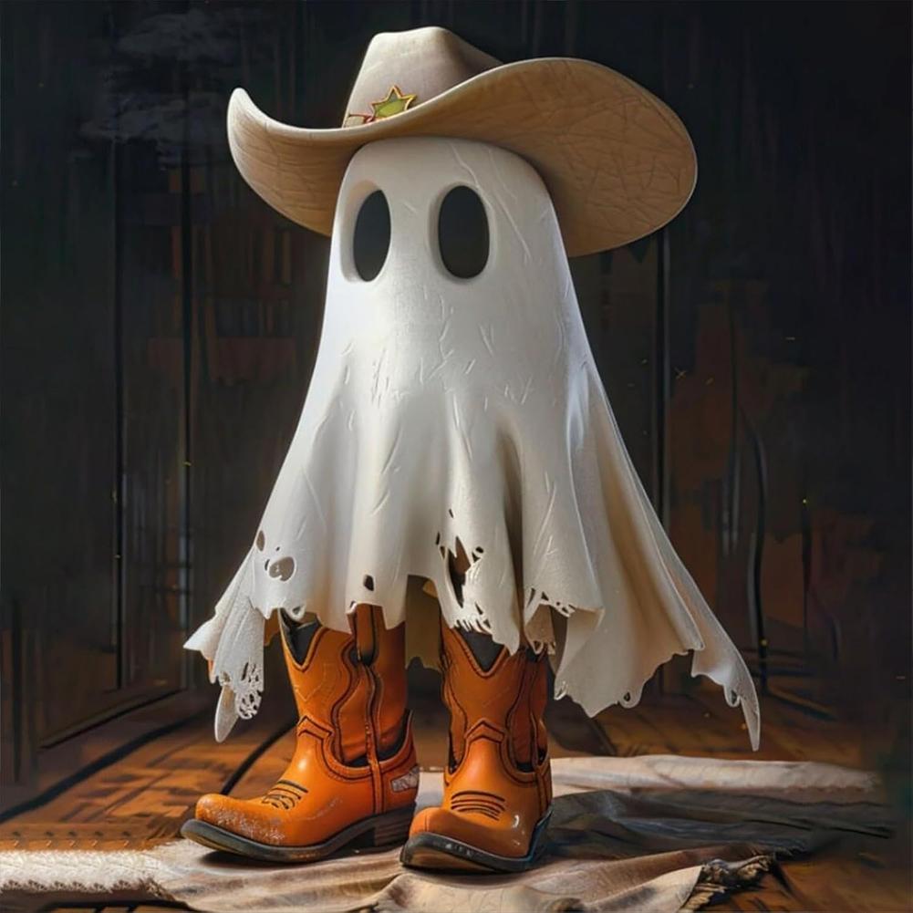 Halloween Ghost Ornaments Ghost Cowboy with Boots Ghost Sculpture Statue Table Ornament for Tabletop Halloween Decor Ghost Decor