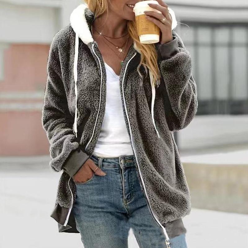 Модные женские топы с длинными рукавами, толстовки, куртка, уличная одежда, женская повседневная свободная толстовка с капюшоном, осень-зима, флисовое пальто на молнии