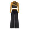 Girls Dance Two Piece Set Mock Neck Long Sleeved Sequins Cutout Back Crop Top with Chiffon Pants