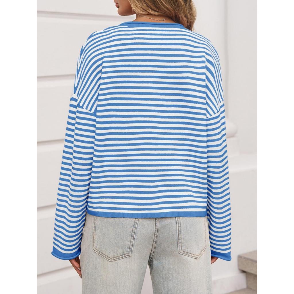 Женский полосатый контрастный свитер на осень и зиму, повседневный кардиган с длинными рукавами