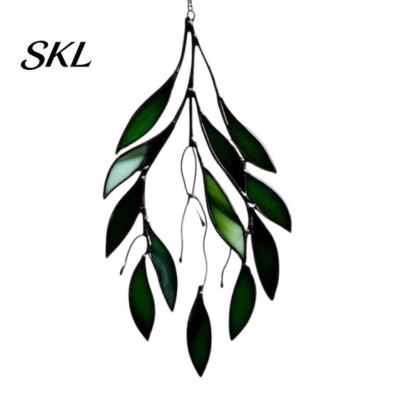 Stained Glass Leaf Art Acrylic Hanging Pendant, Waterproof Sunproof Window Hanging, Decorative Pendant Ornament with Colorful Light Effects for Garden