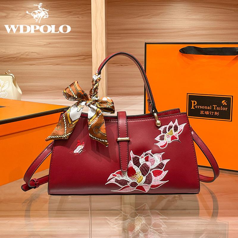 WDPOLO красная женская сумка с вышивкой, новинка 2023 года, стильная сумка премиум-класса с вышивкой, женская свадебная сумка для мамы, сумка через плечо 965