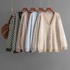 Women Autumn Winter Grid Causal V-Neck Top Long Sleeve Knitwear Knit Sweater Cardigan